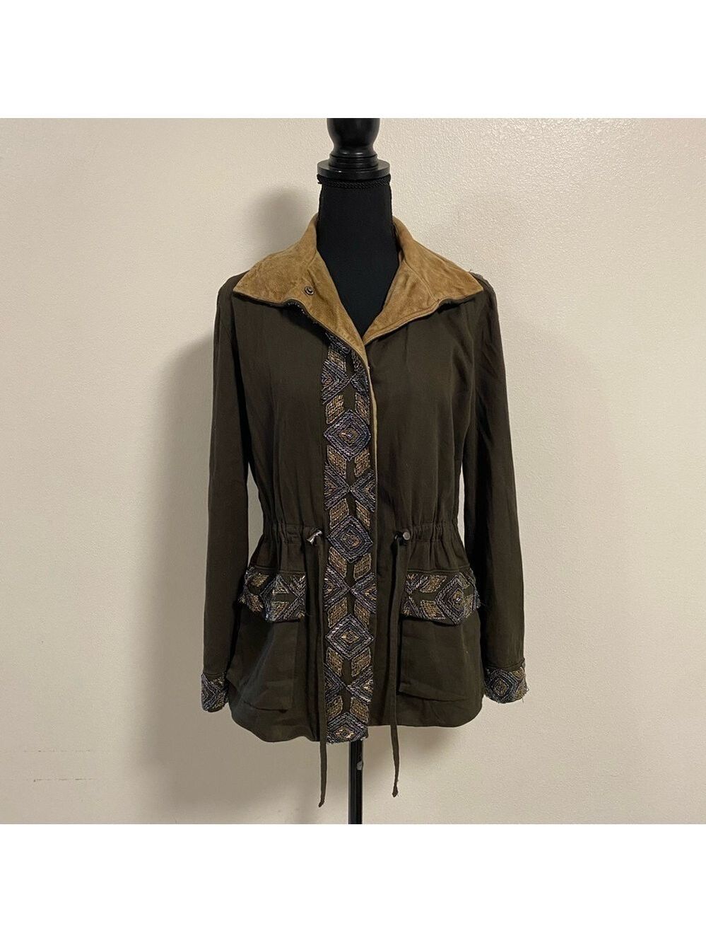 Haute Hippie Jacket Women’s Size XS Olive Green Beaded Eagle Army Style Jacket